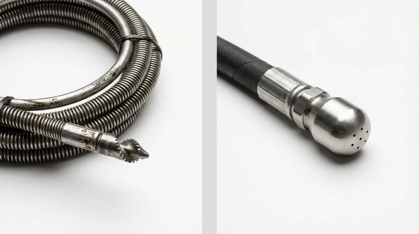 Drain snake cable and hydro jetting nozzle used for drain cleaning in Morris, MN