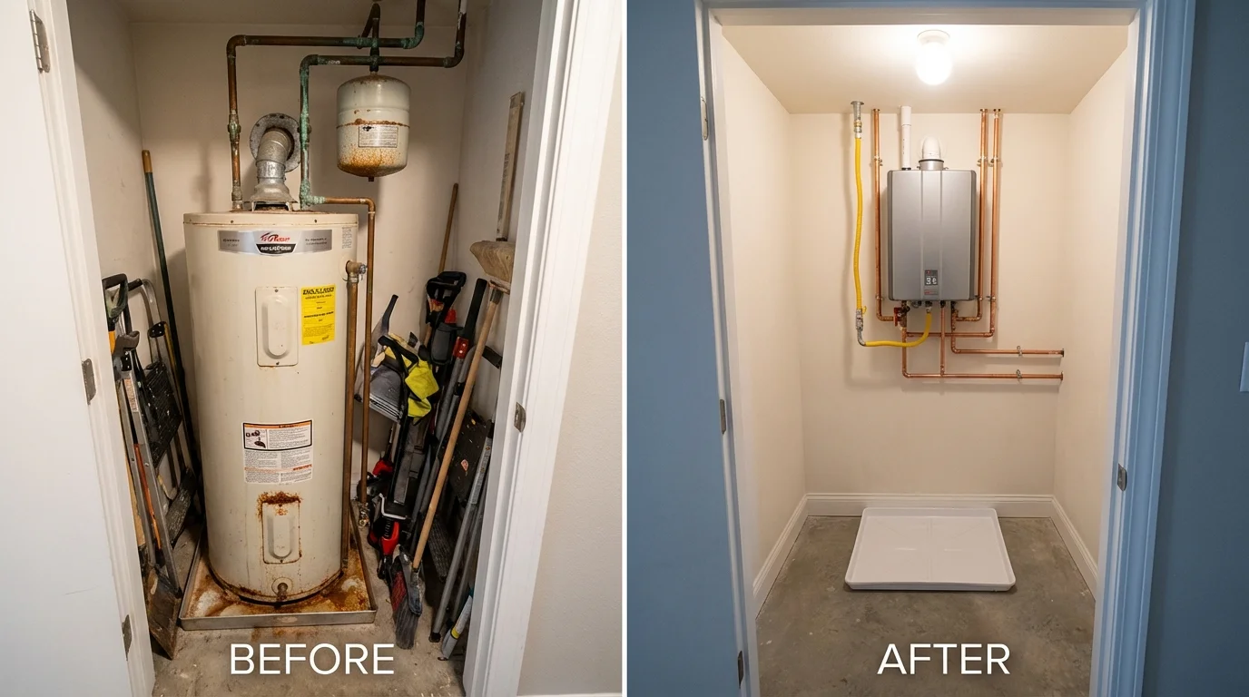 Tank water heater versus wall-mounted tankless unit comparison for Morris, MN homeowners